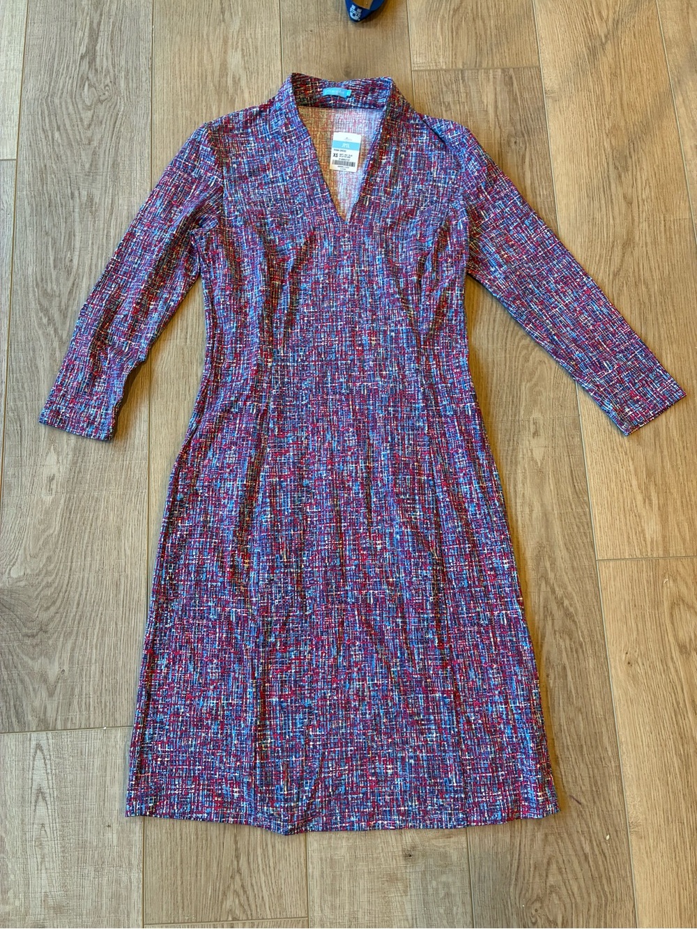 NWT J McLaughlin Ivana V-Neck Midi Dress Navy Red Blue splatter USA  lightweight